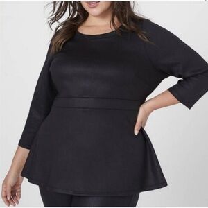 Lane‎ Bryant Faux Leather Look Black Illusion Peplum Top Size 18/20
